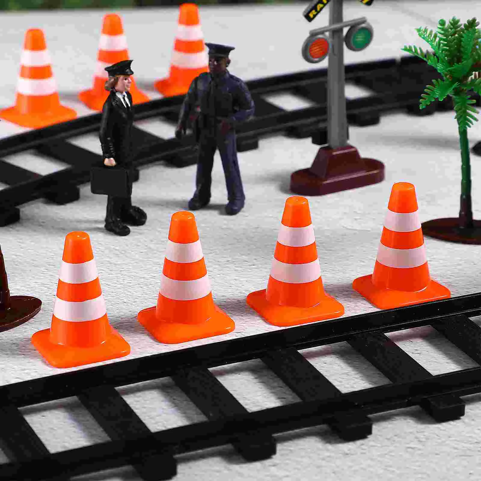 7 Pcs The Sign Roadblock Sand Table Model Child Mini Toys Puzzle Abs Small Orange Cones Plastic Traffic Signs