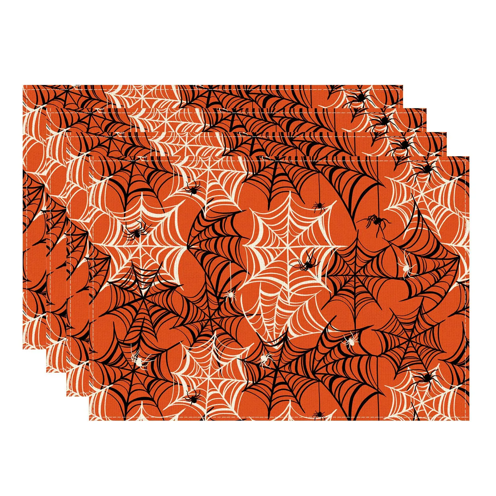 

Spooky Orange and Black Spider Web Halloween Placemats Table Mats for Party Home Kitchen Dining Table Decorations 12x18 Inch