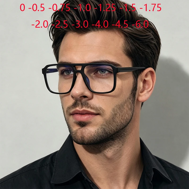 Doppelbalken-Rahmen Quadratische Korrekturbrille für Kurzsichtige TR90 Übergroße Myopie-Brille Dioptrien 0 -0,5 -0,75 bis -6,0