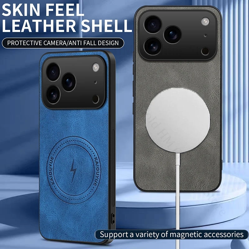 

Skin Feel Leather Soft Silicone Phone Case For iPhone 17 Pro Max For Magsafe Wireless Charging Shockproof Cover For Apple 17 Air