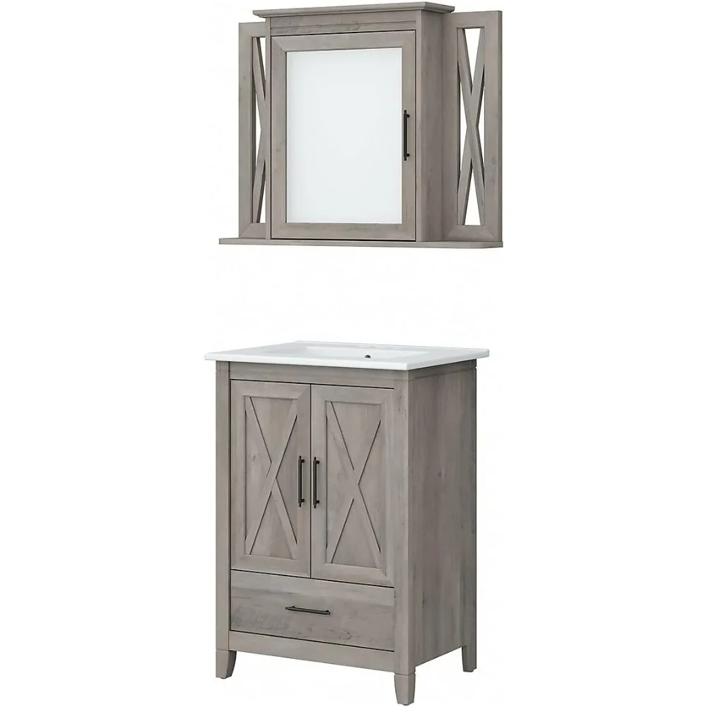 

Тумба для ванной с раковиной и зеркалом, цвет «древесина», 24 дюйма, с одной раковиной