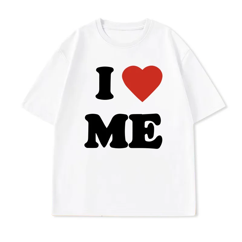 T-shirt imprimé « I Love Me Compassion », décontracté, à manches courtes, col rond unisexe, style rétro Y2K, vêtements tendance