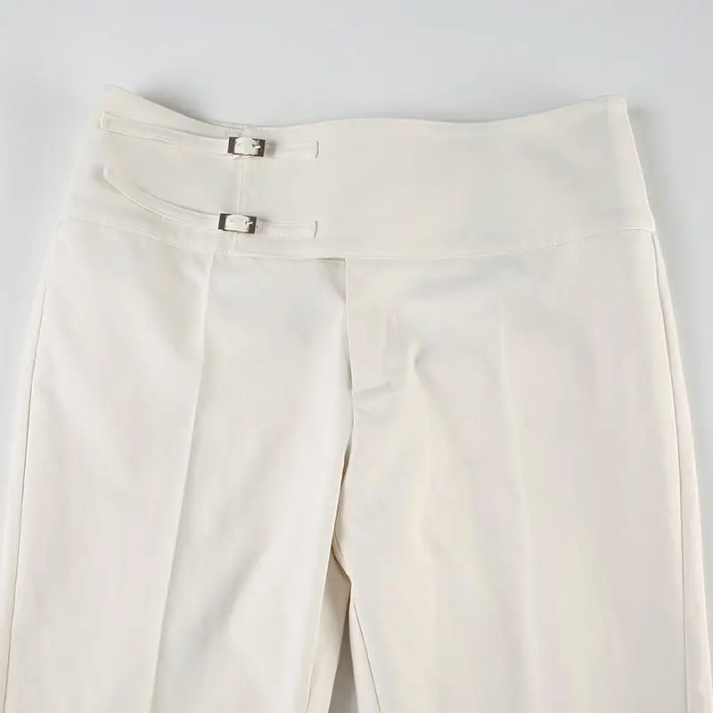 Pantaloni vintage Y2K coreani streetwear donna pantaloni beige larghi dritti a vita bassa bottoni pantaloni casual da donna basic anni 2000
