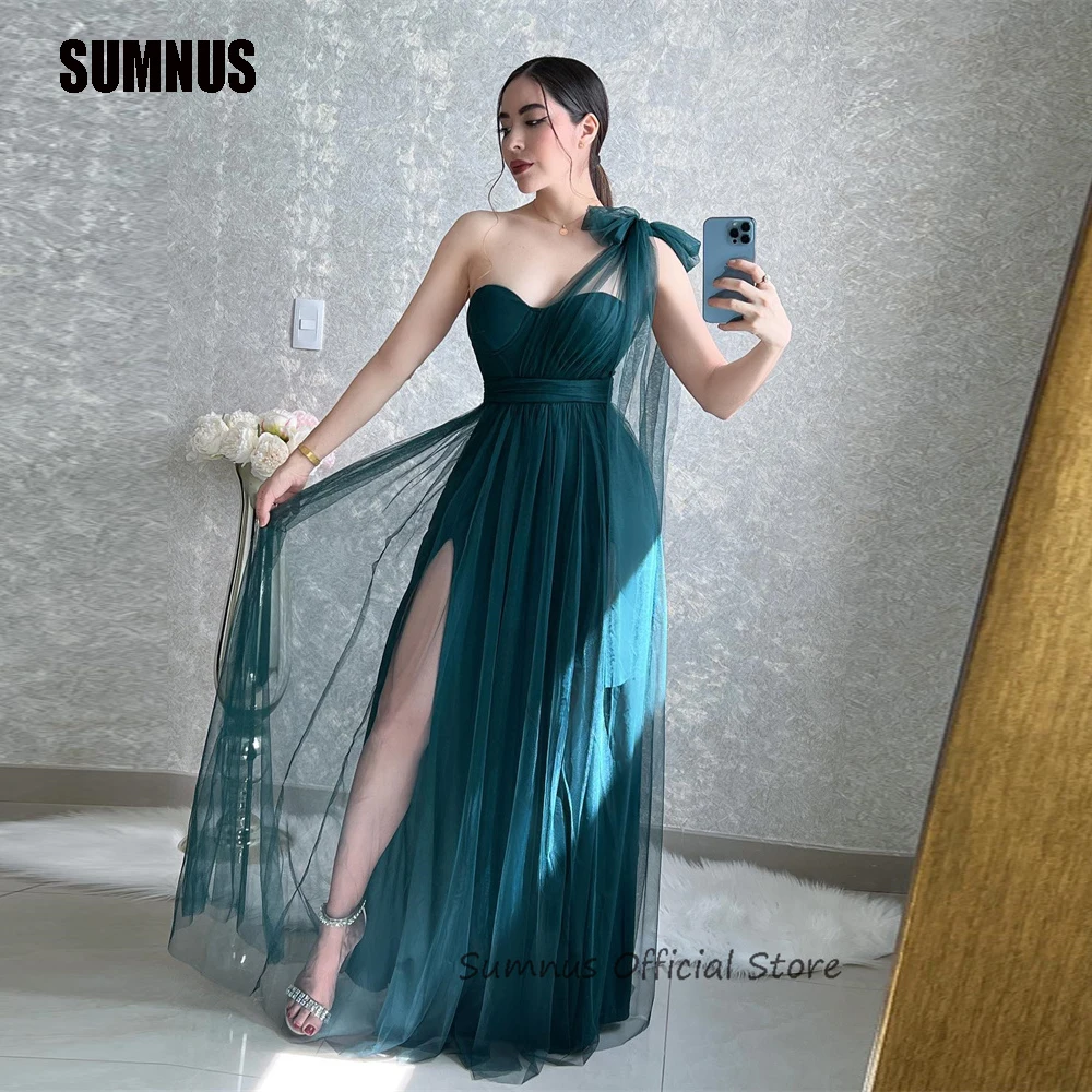 

SUMNUS Tulle Sweetheart Evening Party Dresses Bow One-Shoulder Side Slit Beach Dress Casual Homecoming Prom Gowns Saudi Arabia