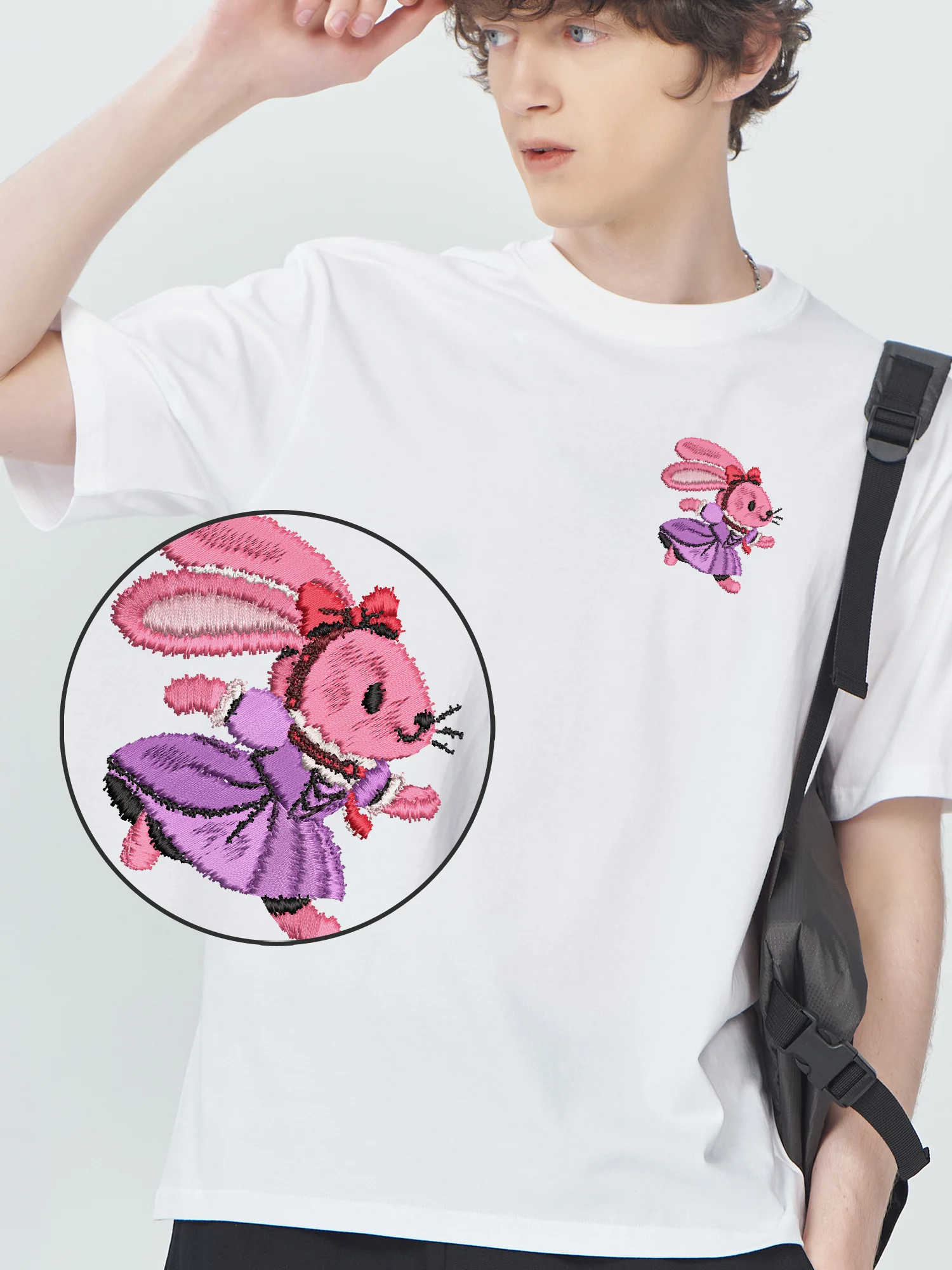 

Rabbit Wearing Dress Embroidered T-Shirt 100% Cotton Soft Breathable Embroidery T-Shirt For Daily Casual Wear​