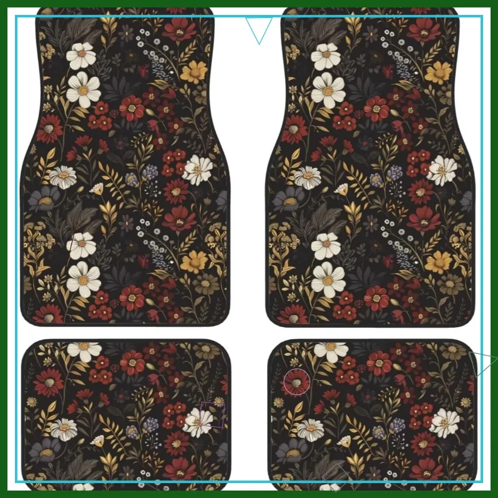 

Vintage Floral Car Floor Mats, Universal Fit for SUVs, Sedans, Vans - Full Set of 4 Cute Women's Accessories