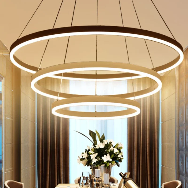 Black White Color Modern Pendant Lights for Living Room Dining Room 3/2/1 Circle Rings LED Lighting Pendant Light