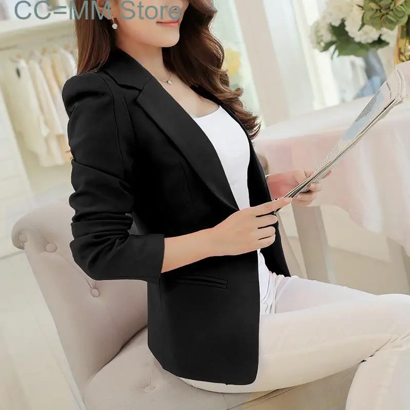 Blazer fino de botão único para mulheres, blazer entalhado, ternos chiques para senhoras do escritório, manga comprida, blazer casual, moda coreana,