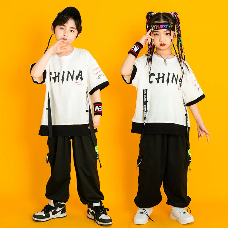 Trendy children's street dance set, handsome boys, drumming, hip-hop, short sleeved girls, jazz dance performance outfit, summer