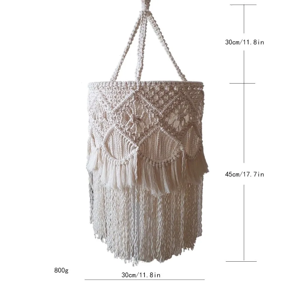 Handwoven Bohemian Tassel Lampshade Hanging Nordic Design Hanging Light Cover Vintage Look Textured Weave Tassel Light Shell