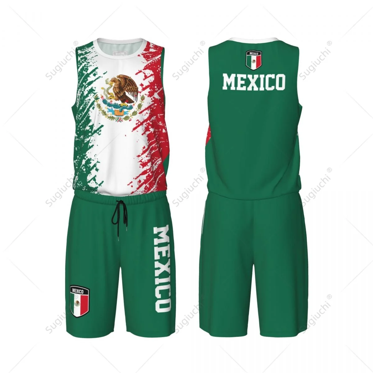 Team-up Mexico Flag Grain Men Basketball Jersey Set Shirt & Pants Sleeveless Custom Name Nunber Exclusive