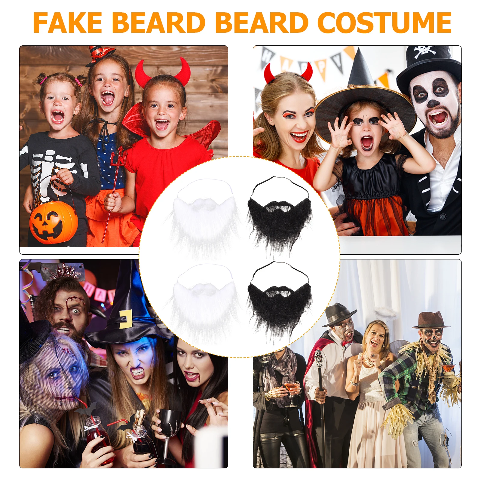 Fausse barbe pour hommes, 4 pièces, Costume réaliste réglable, moustaches, poils du visage artificiels pour adultes, Cosplay Halloween