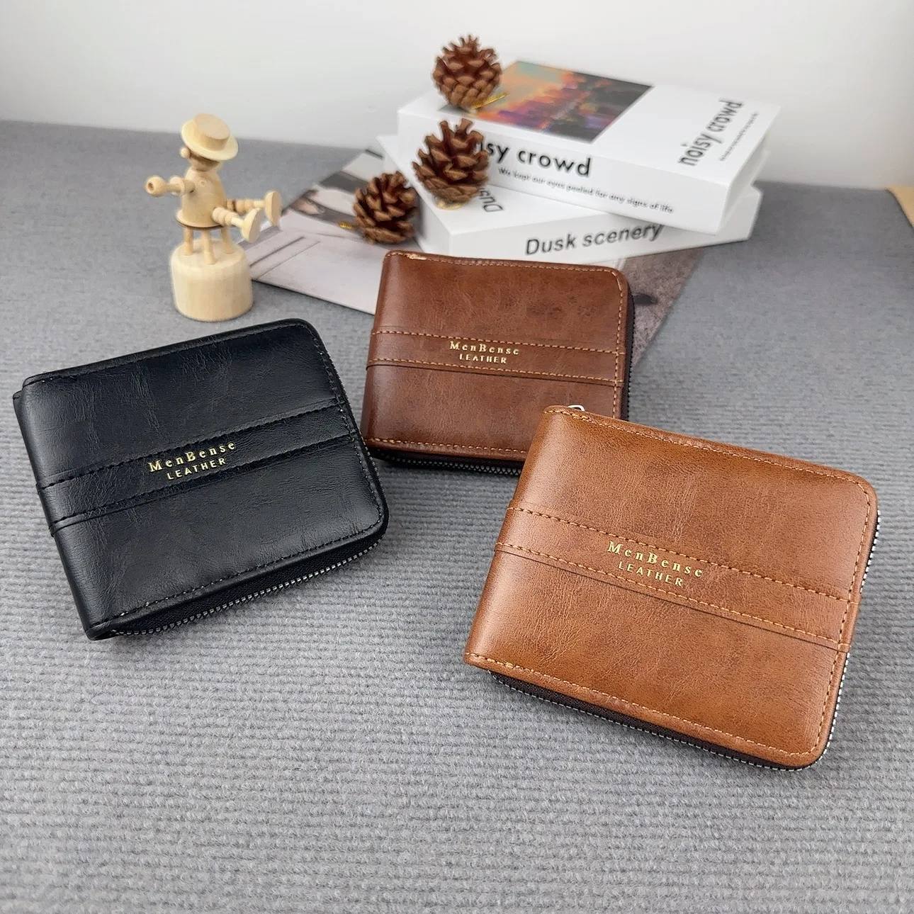 

New Men's Short Wallet Classic Casual Popular Business Zipper Wallet Large Capacity Zero Wallet Card Storage