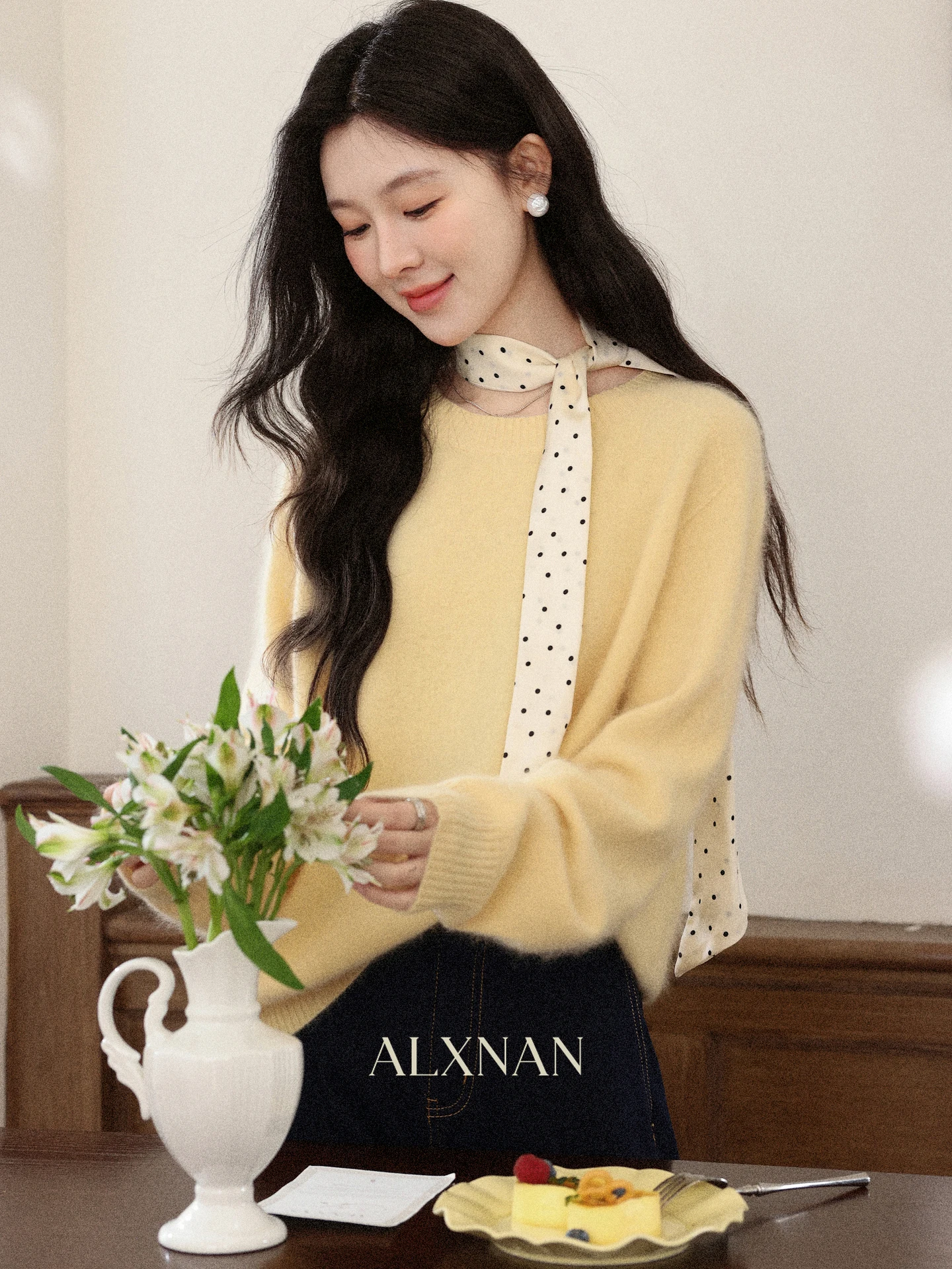 

Ele Yellow Knitted Wool Sweater Women's Loose Autumn Winter Top by Deer towards South Flower adow Scent Lazy High-End F...