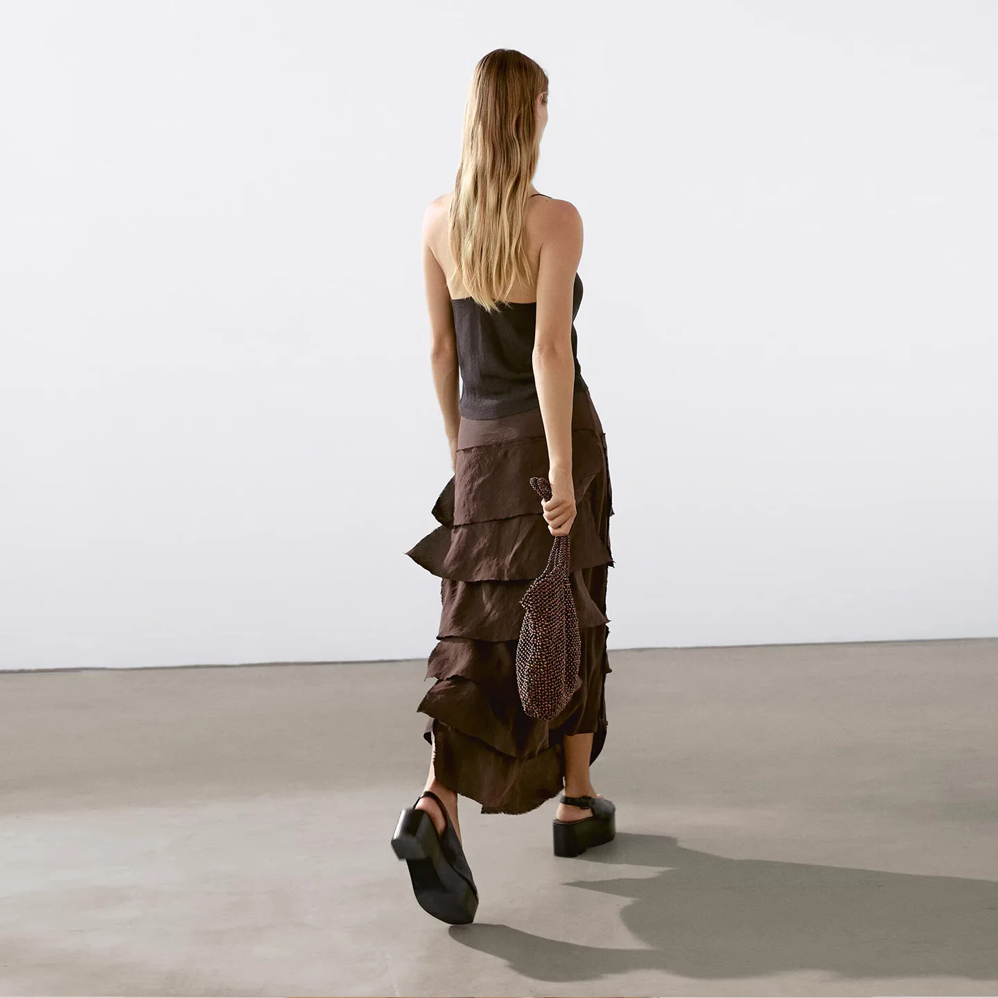 Ele – jupe mi-longue pour femmes, gâteau moelleux, longueur f, robe à dérive, Fiber de Polyester, Design décontracté, taille moyenne, été 2025