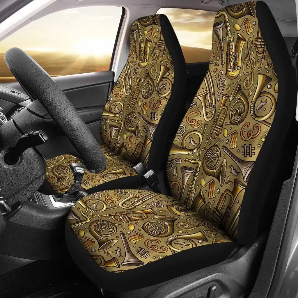 Pattern Print Trumpet Seat Cover Car Seat Covers Set 2 Pc, Car Accessories Car Mats