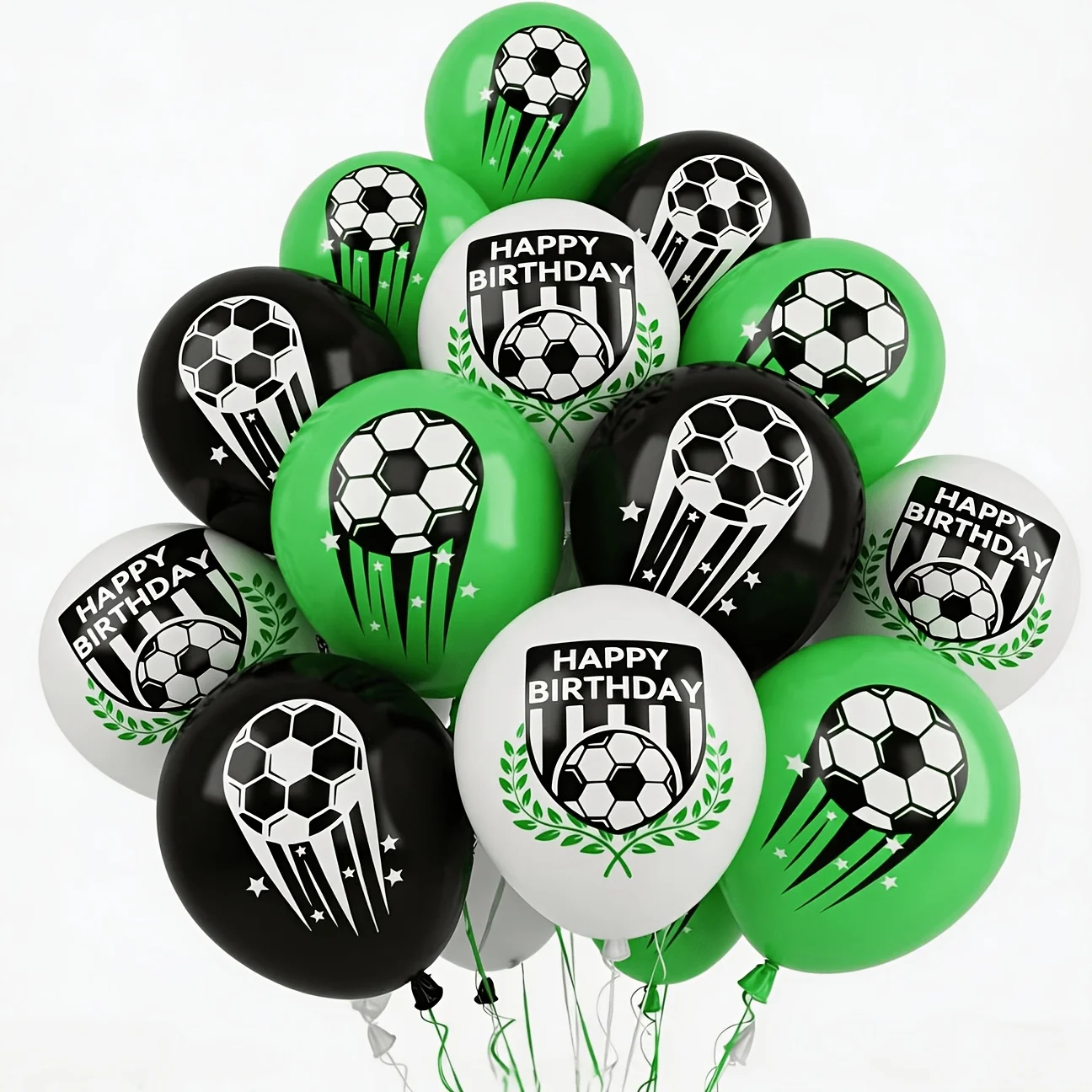 Soccer Football Birthday Party Balloons for Boys Kids, Green Black White Soccer Printed Latex Balloon Kit for Global Soccer Tour