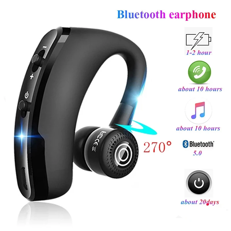 V9 Business Earphone 5.2 Bluetooth-compatible Wireless Headphone Ear Hook Hi-Fi Stereo Headset Hands Free Sport Earbuds With Mic