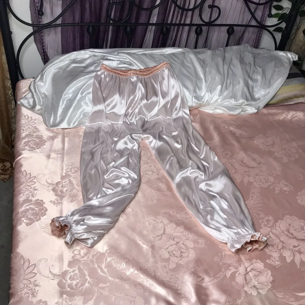 

Unisex Glossy 2 Layers mesh gauze pajamas pants Summer spring plus size sleeping bottoms lantern trousers