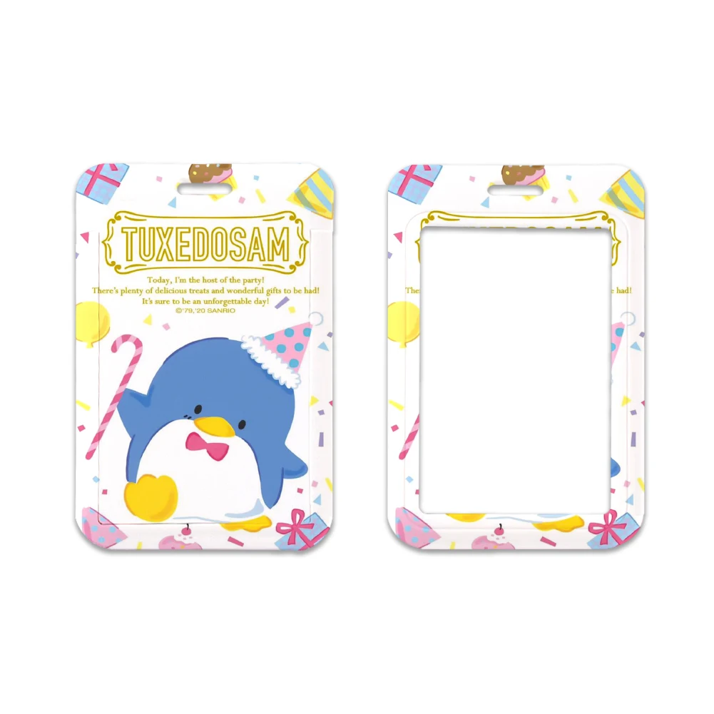 W Sanrio Tuxedo Sam Sliding Card Case Lanyard ID Badge Holder Bus Pass Case Cover Bank Credit Card Holder