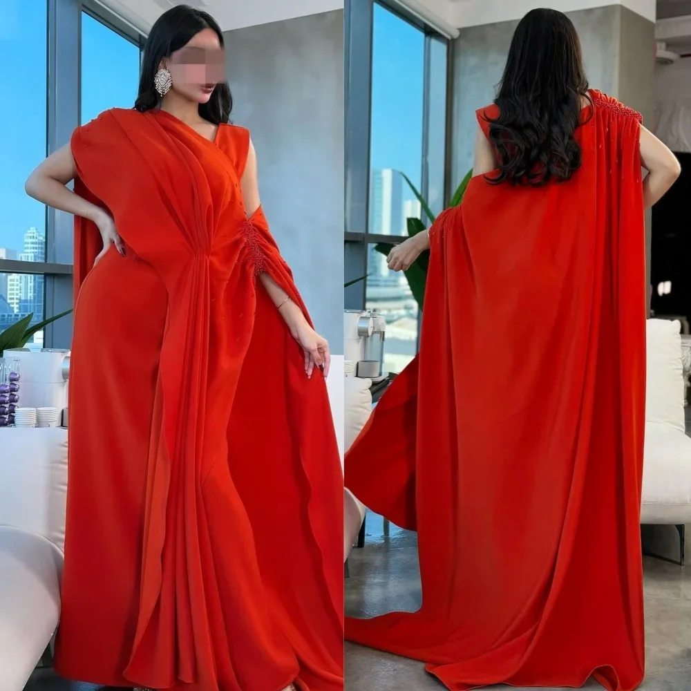 

Customized Jersey Beading A-line Beach V-neck Bespoke Occasion Gown Long Dresses