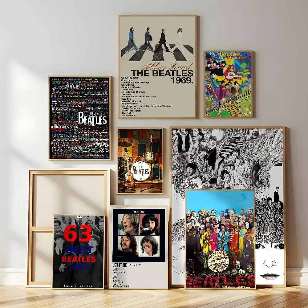 Famous Rock Band The B-B-Beatles-es Poster Self-adhesive Art Waterproof Paper Sticker Coffee House Bar Room Wall Decor