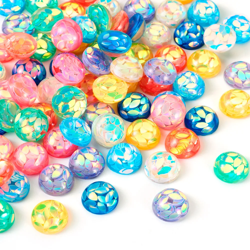 

1 Set 12mm Flower Flat Back Resin Cabochons Half Round Dome Multicolor For Bracelet Earrings Rings Making Accessories Crafts