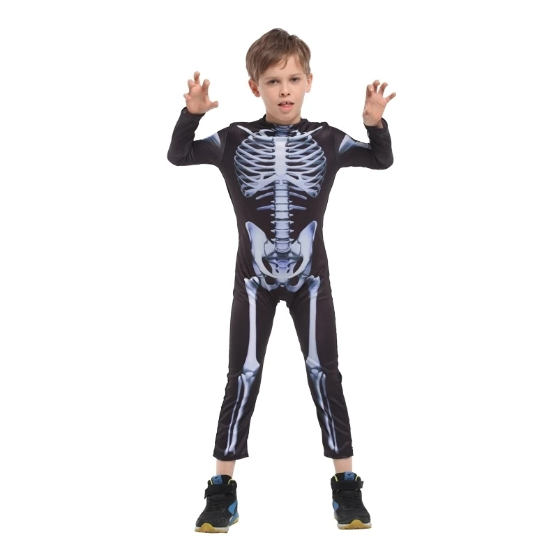 Halloween Carnival Cosplay Costumes Skeleton Costumes for Kids Boys Girls Children Halloween Anime Party Fancy Jumpsuits