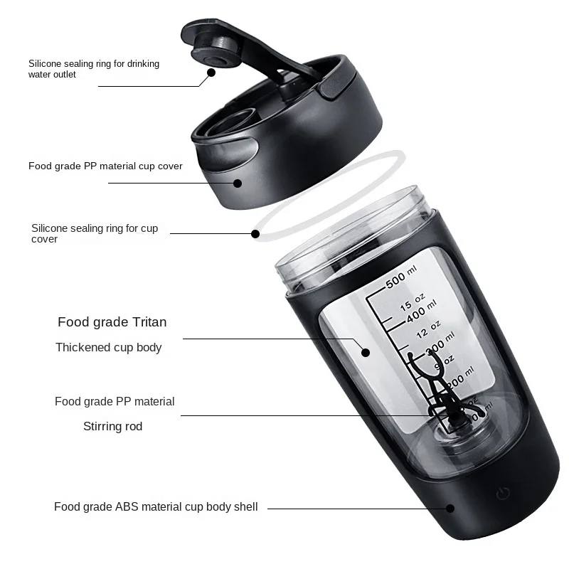 650 ml USB elektrische tragbare Molkenprotein-Shaker-Flasche, vollautomatischer Rührbecher, wiederaufladbar, für Fitnessstudio, BA-freie Cocktailmischung