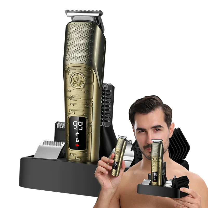 

Unicorn Appliance Metal Vintage Rechargeable T9 Professional Hair Trimmer LCD 6 in 1 Grooming Set Electric Razor Body Nose