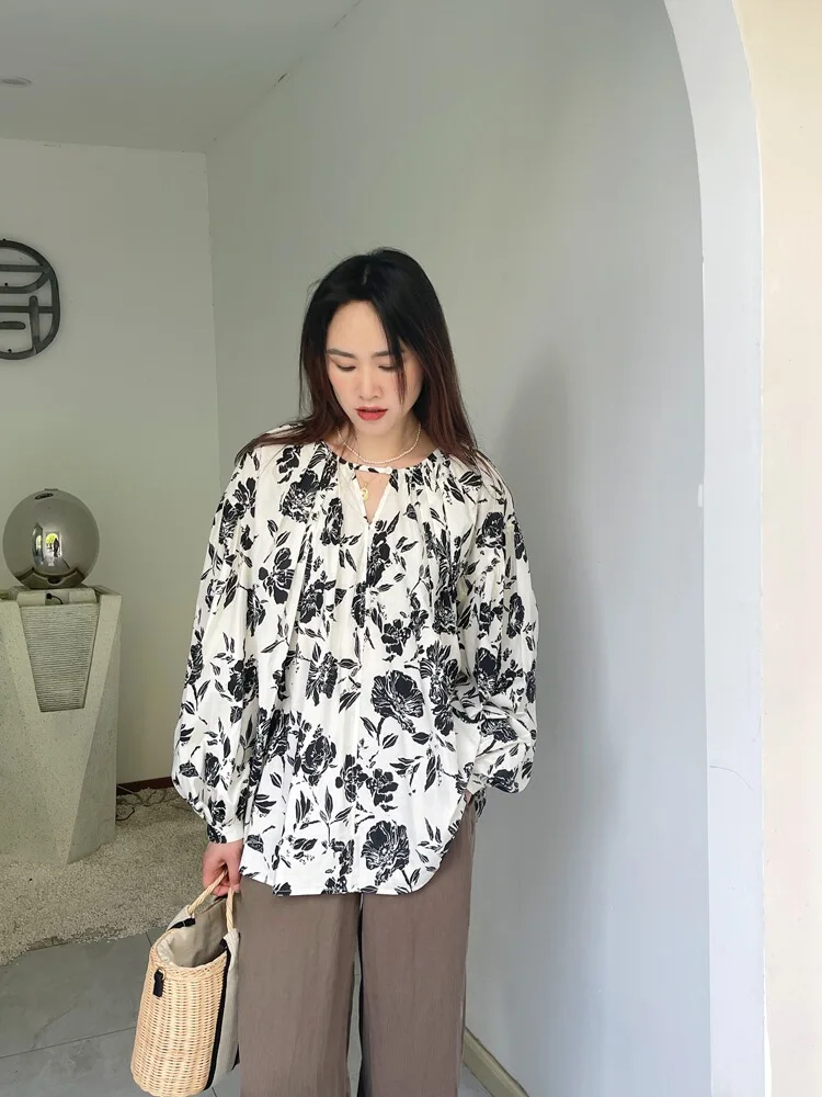 

Ele Loose Fit Overhead irt Women's Faion Design Sensation Slimming Top Straight Tube Long Sve round Ne Spring 2024