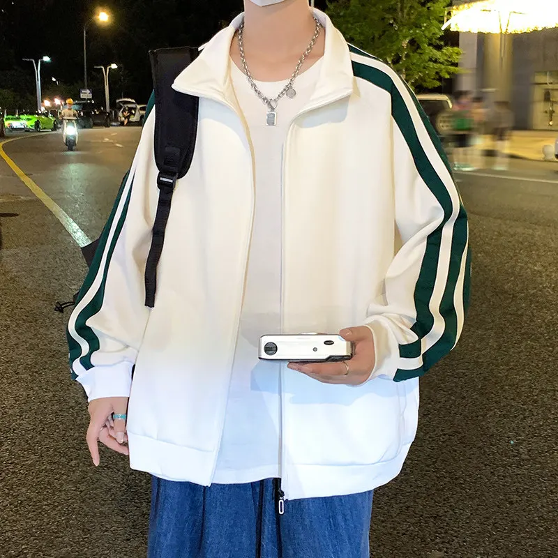 

American Sle Heavyweight Open Cardigan Sweatirt ex Autumn Loose Versatile Color Blo Stripe Casual ular Outerwear