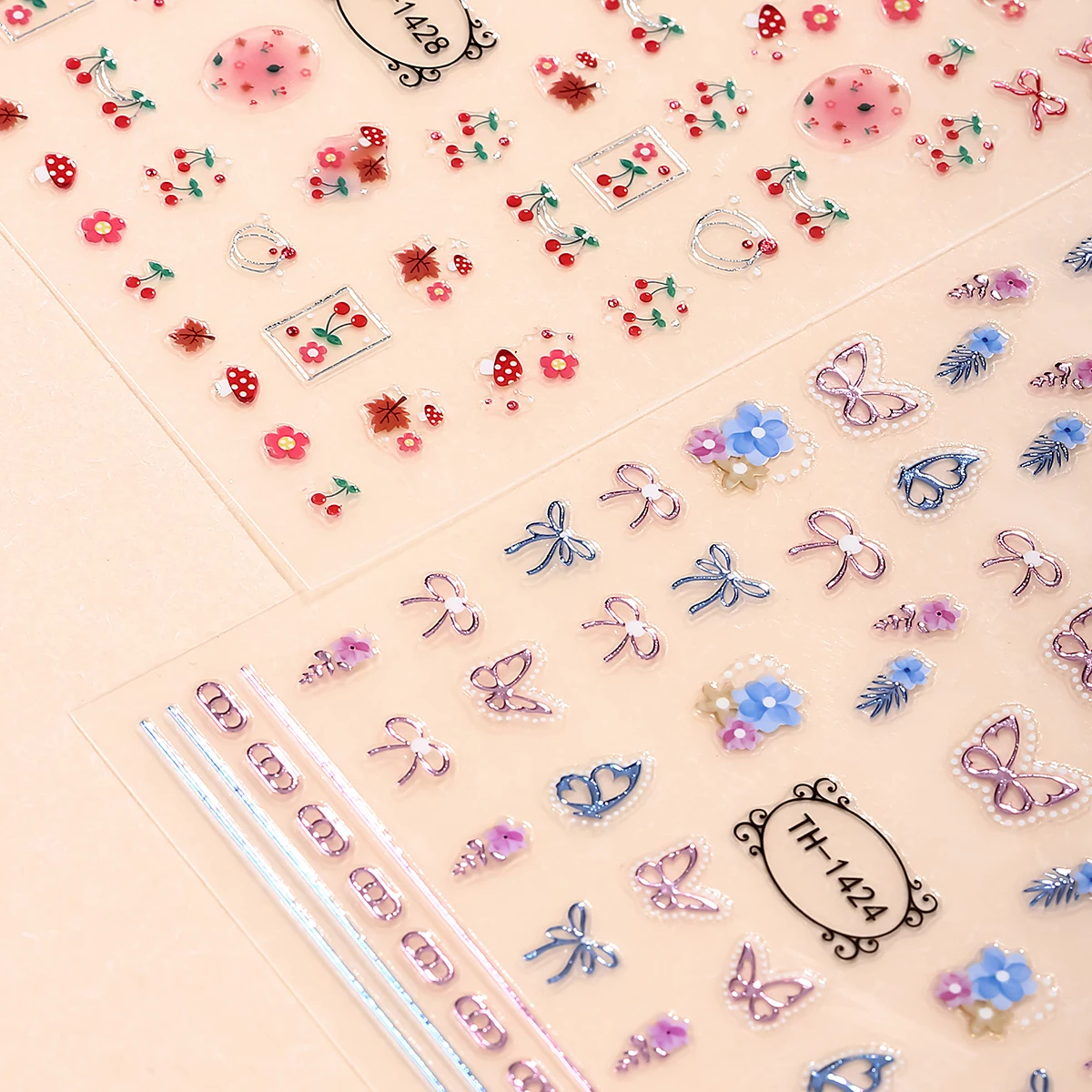 3D Creative Butterfly Cherry Nail Art Sticker Bow and Flowers Self-Adhesive Decals for Manicure Slider Nail Decoration DIY