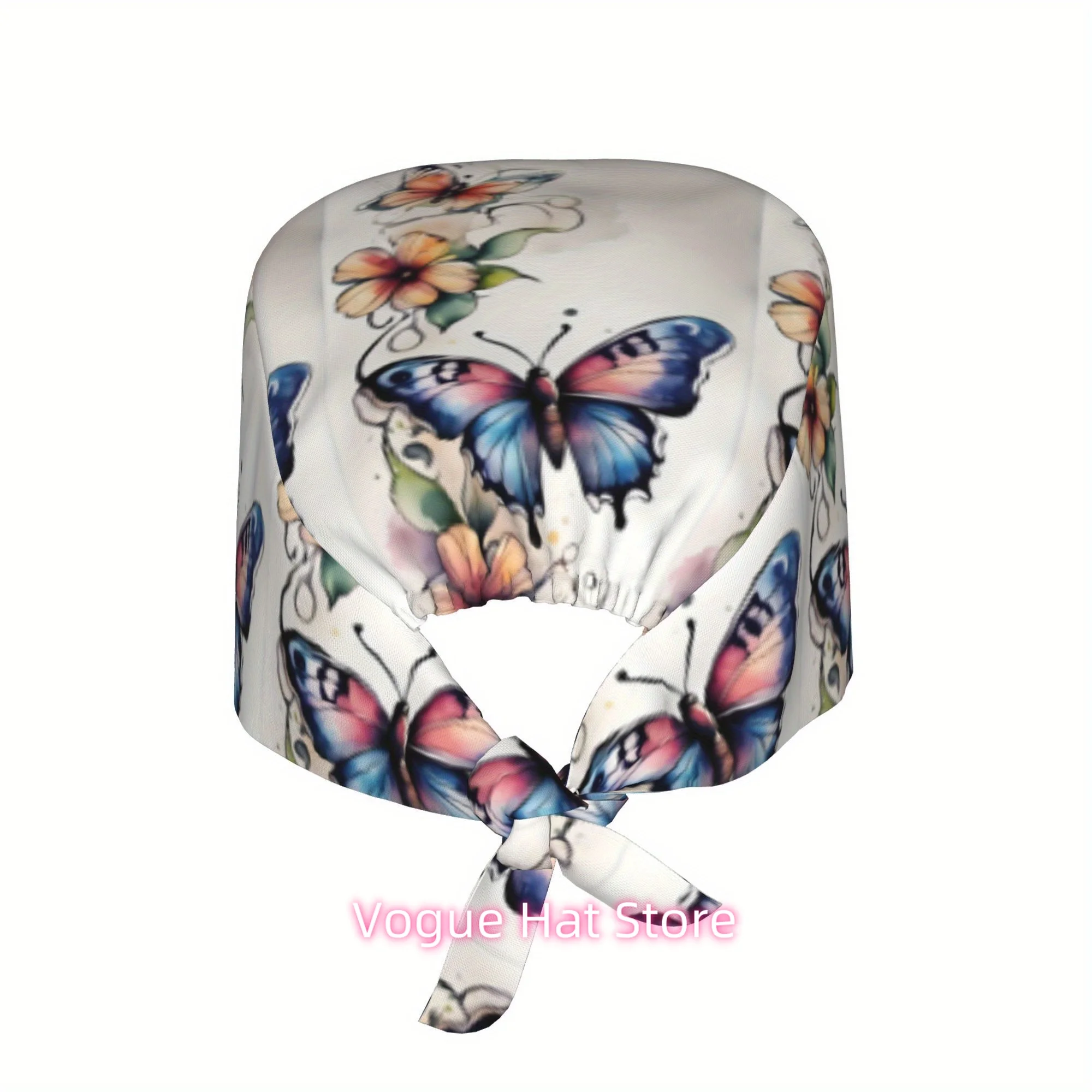 1pc Butterfly Unisex Trendy Printed Work Cap - Lightweight Adjustable Skull Cap with Tie-Back for Nurses, Dustproof Chef And Coo