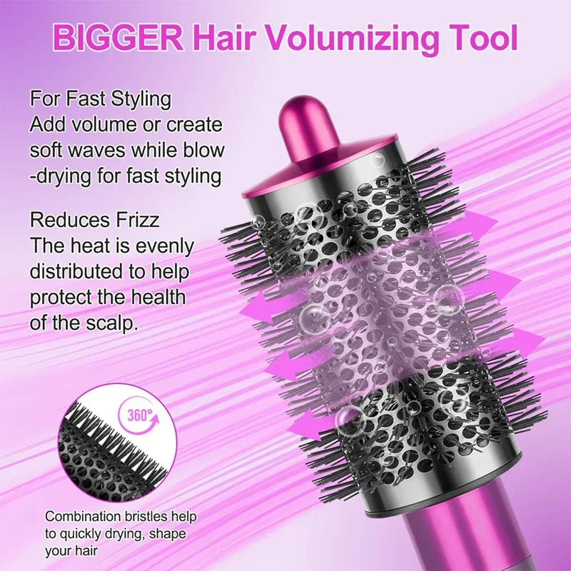 Cylinder Comb and Adapter for Dyson Airwrap Styler / Supersonic Hair Dryer Accessories,Curling Hair Tool,Rose Red & Gray