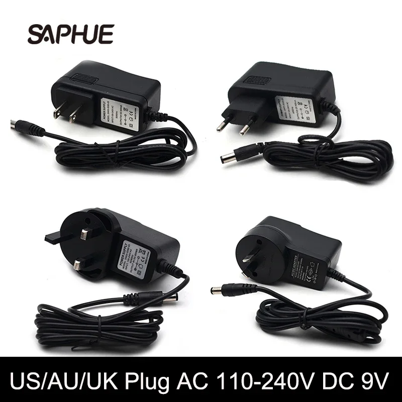 Electric Guitar Stompbox Power Supply Adapter for Guitar Effect Pedal Board, US, AU, UK Plug, AC 110-240V, DC 9V