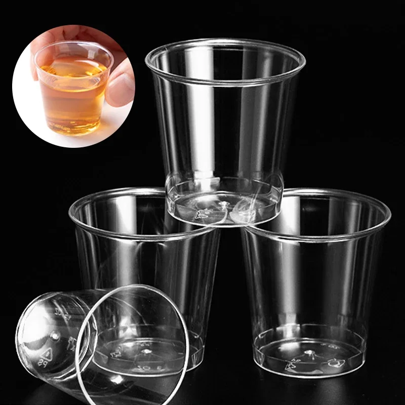 50 Uds Mini vasos de chupito desechables de plástico transparente para fiesta accesorios de cocina de cumpleaños