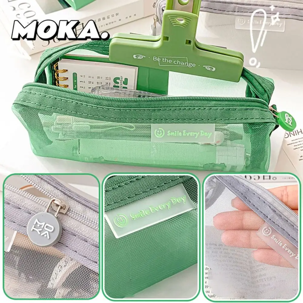Einfaches transparentes Mesh-Federmäppchen mit großer Kapazität, multifunktionale Test-Briefpapiertasche, verschleißfeste tragbare Aufbewahrungstasche
