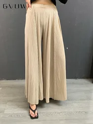 GVUW Pleated Wide Leg Pants For Women New Autumn 2024 Solid Color Elastic Waist High Quality Loose Casual Trousers Female17G2337