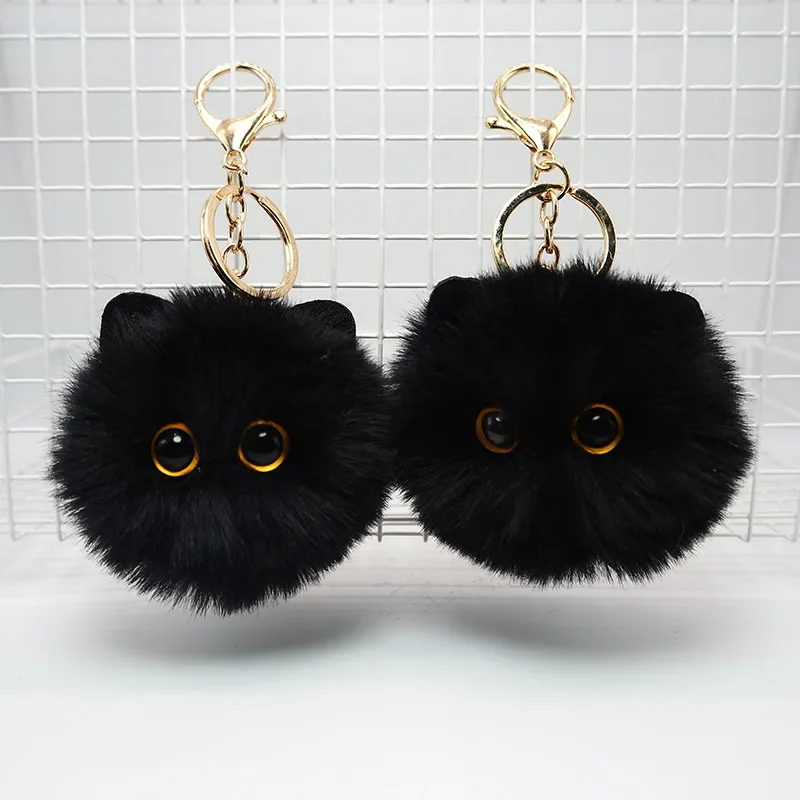 Cute Blush Black Briquette Keychain Stuffed Animal Backpack Charms for Women Black Cats Key Ring Gift for Women Girl