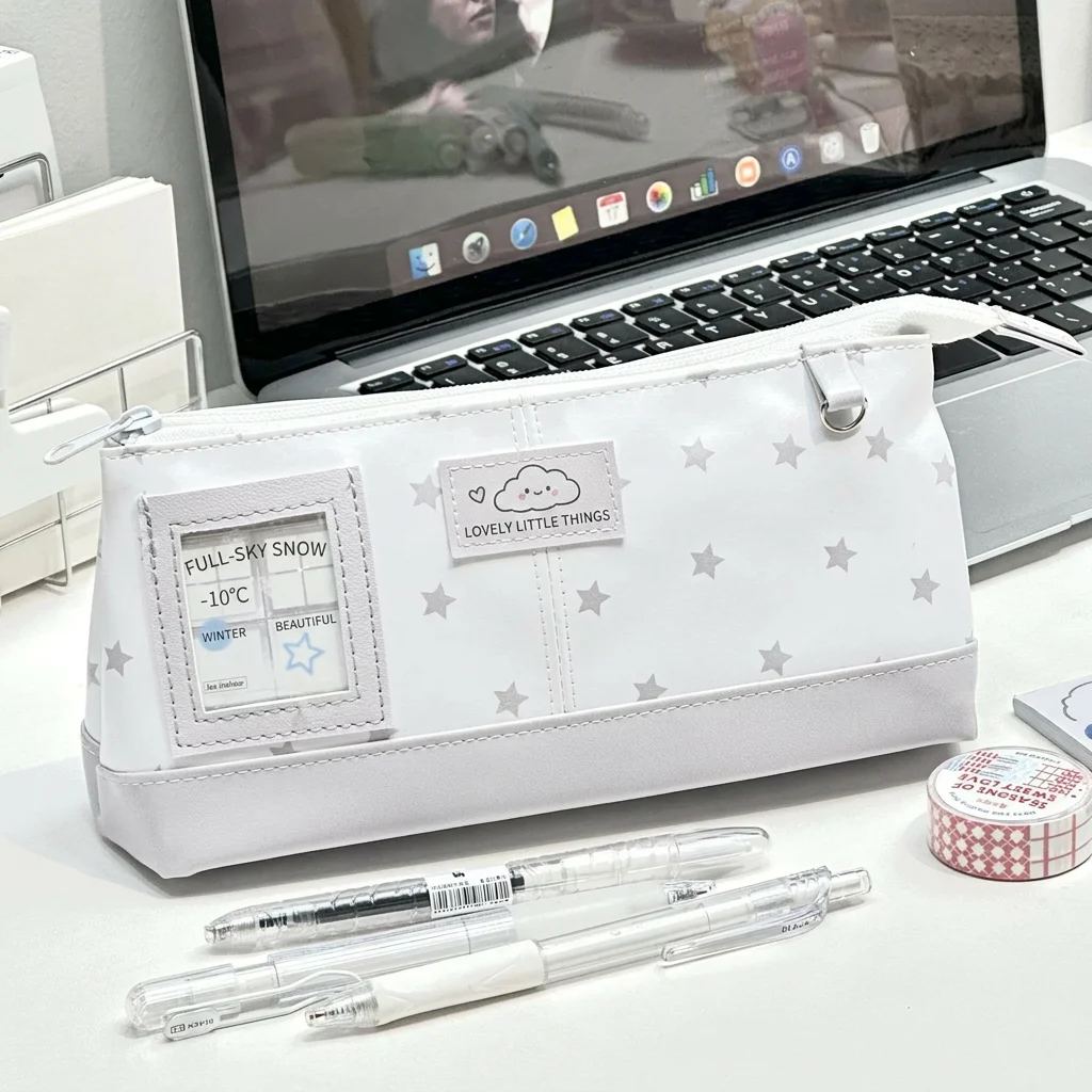 Gray White Cat Pencil Case Japanese Style Window Display Stationery Bag Large Capacity Student School Supplies Organizer