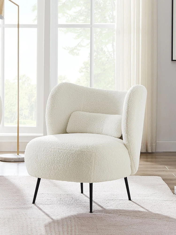 

Nordic fabric living room small unit sofa chair, simple cream style lamb cashmere single person leisure chair