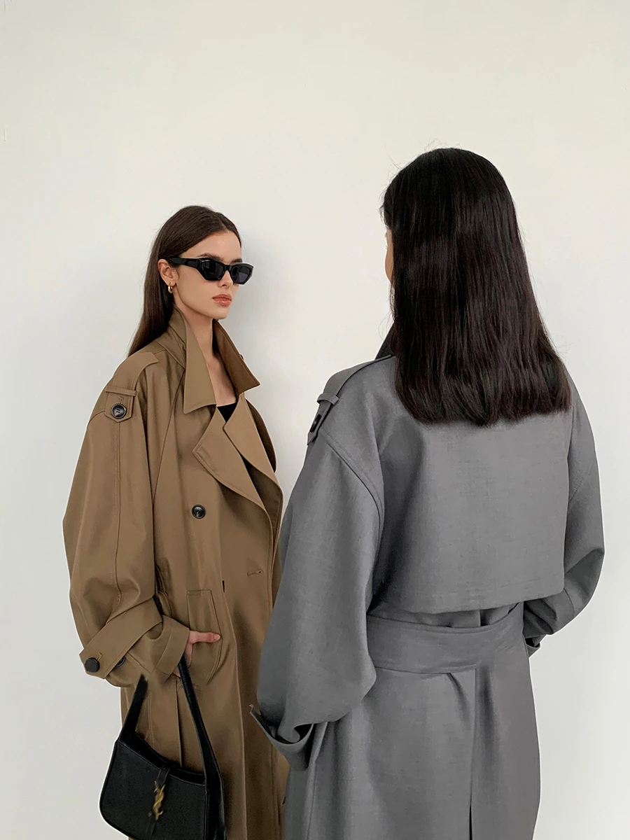 

Женская ветровка Off 2025: Новинка ранней осени, средней длины, в британском стиле, свободного кроя, высокого качества, прямого силуэта, с длинными рукавами