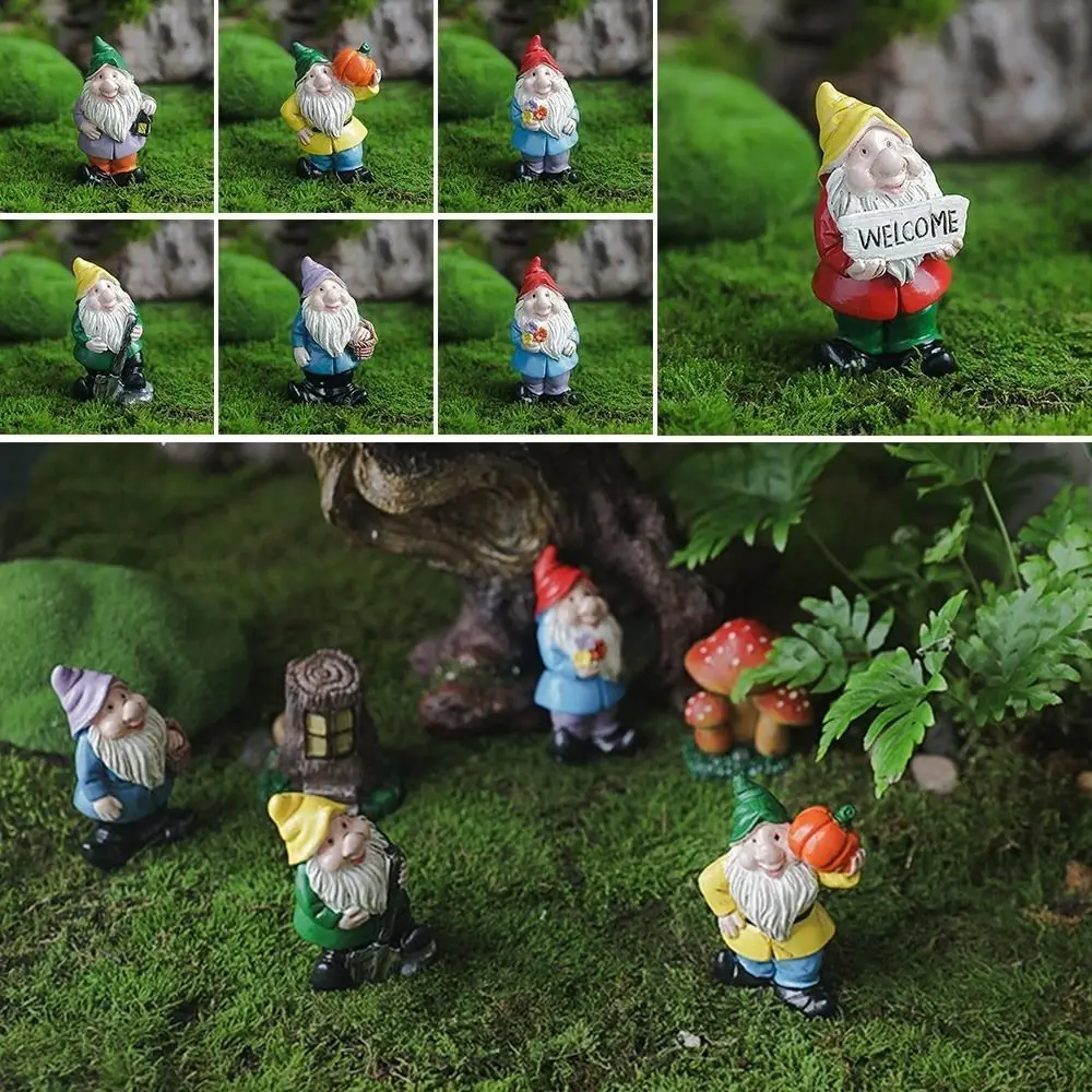 Mini figuritas de Gnomo Multicolor, decoración de escritorio, Mini paisaje en miniatura, estatua de enanitos pintada a mano, jardín de hadas