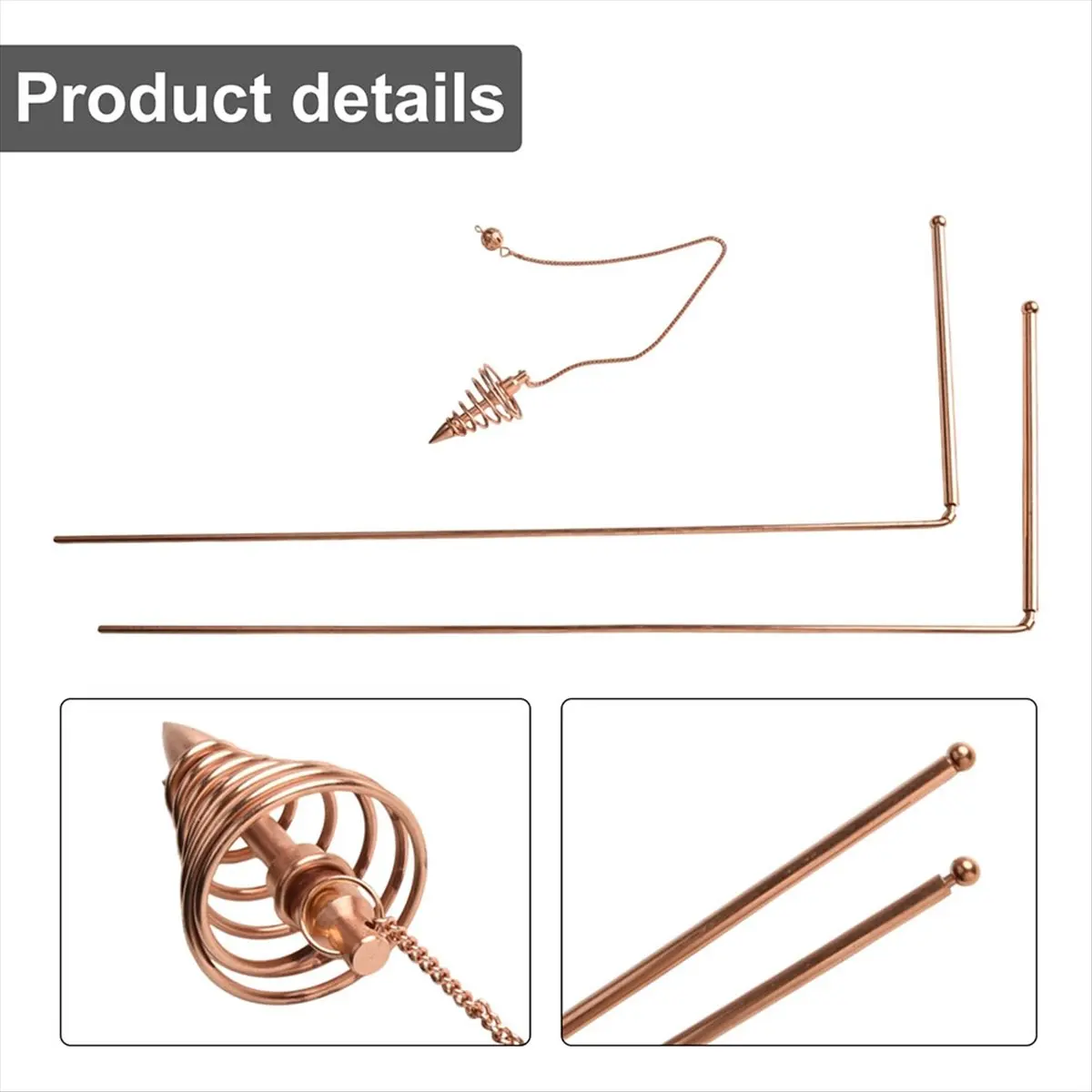 (LBER) 3Pcs/Set Copper Dowsing Rods Kit Divining Rods + Pendulum for Water Divining Witching Energy Healing Metal Detector Rod