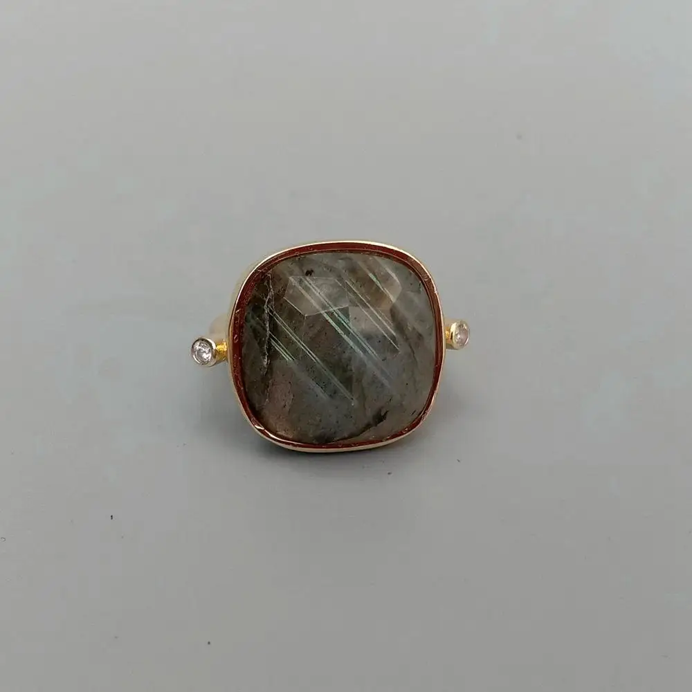 YYGEM 17mm Natural Stone Ring G Labradorite Square Gold Plated Adjustable Ring Women Jewelry Gifts 3
