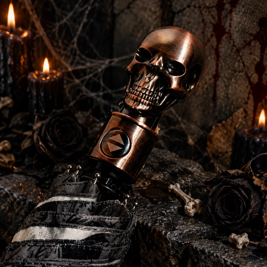 Halloween Skull Umbrella Automatic Open Close Gothic, Spooky Portable 3 Fold UV Umbrellas Horror Waterproof for Men Women Travel