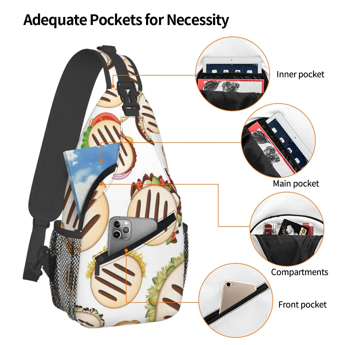Arepas Pattern Venezuela Chest Bag Men Sling Crossbody Backpack Chest Bag Travel Hiking Daypack Shoulder Bag
