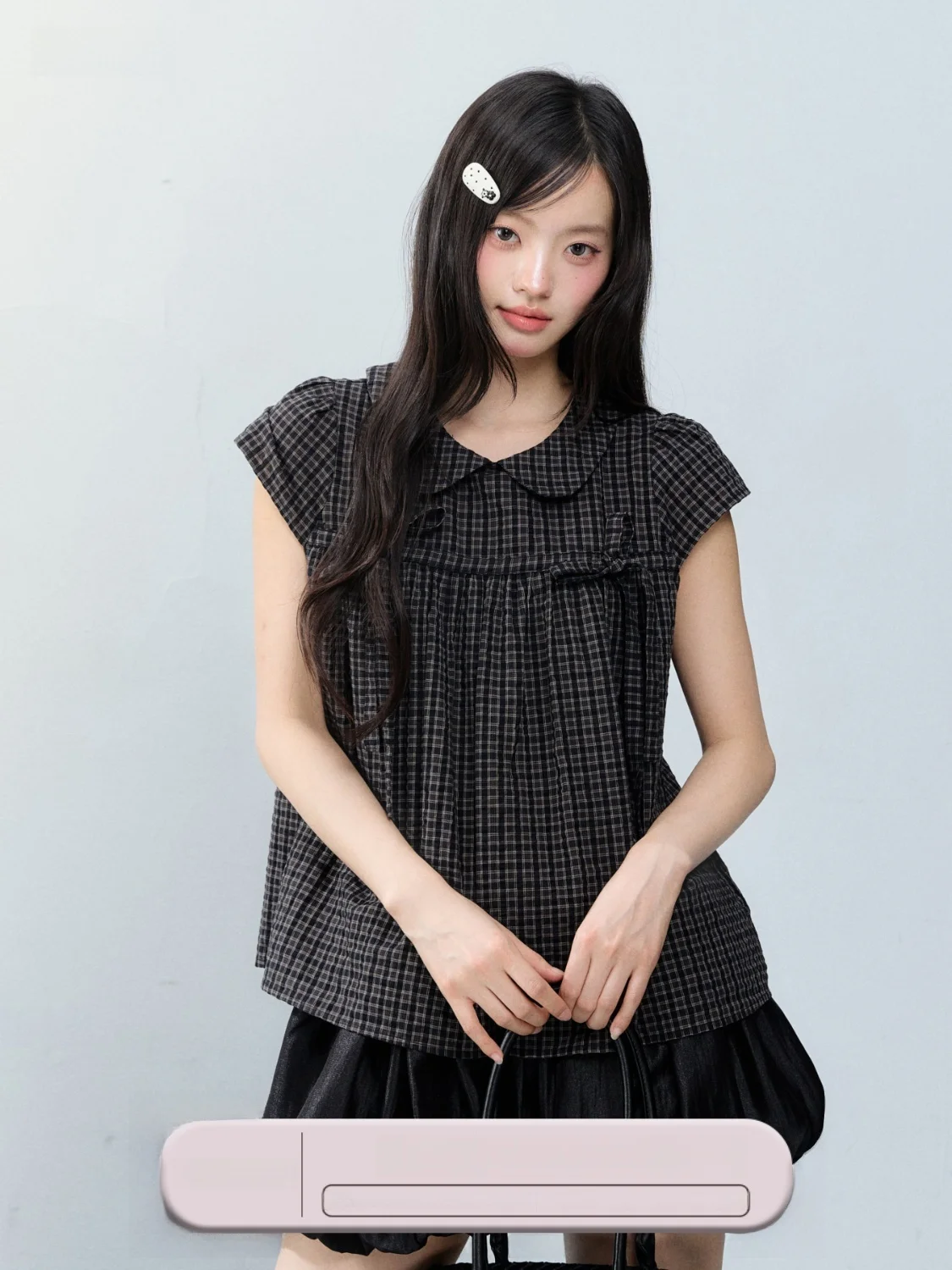 

Peasluna Korean Style Early Taste Plaid Doll Collar Knot Short Sleeve Shirt T-Shirt Summer Top for Women Casual Loo...