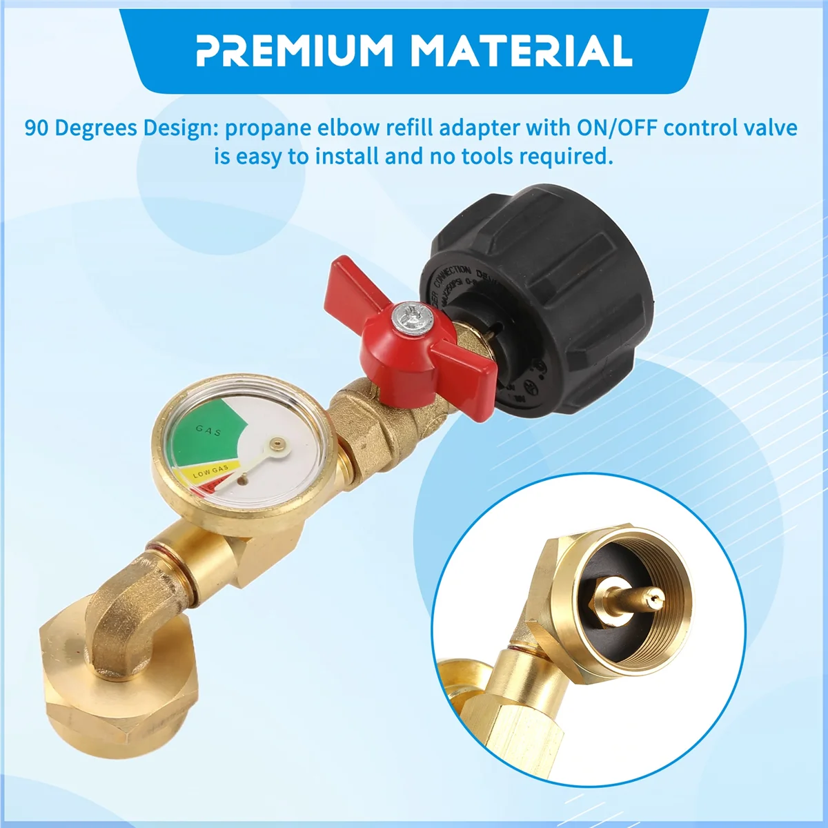 SYJZ Propane Adapter 1Lb to 20Lb, QCC1 Propane Refill Elbow Adapter with Gauge and ON-Off Control Valve for 1LB Propane Tank